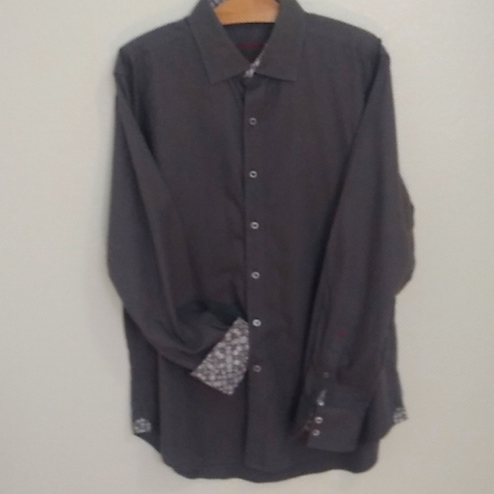 Men's Robert Graham, L,long sleeve button down, gray with light shifting pattern